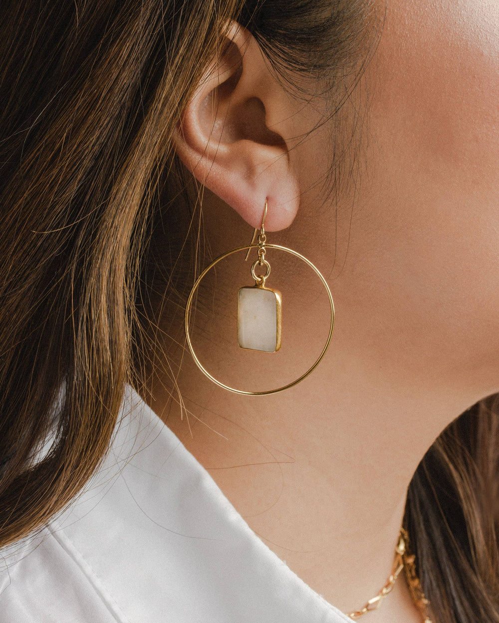 Stoney Hoop Earrings- Moonstone