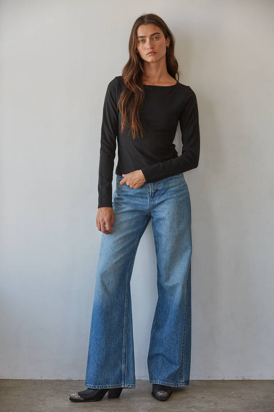 Boat Neck Long Sleeve Top