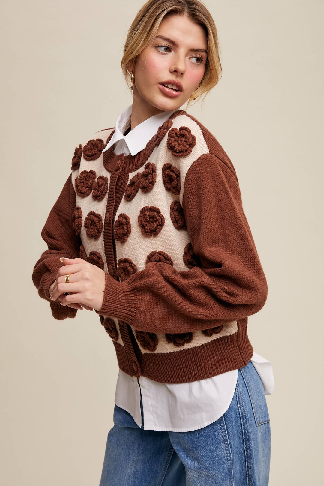 Rose Applique Knit Cardigan