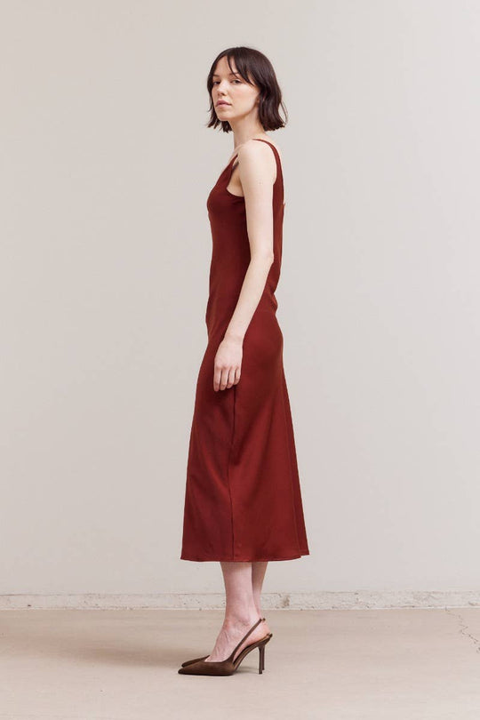 Satin Round Neck Midi Dress