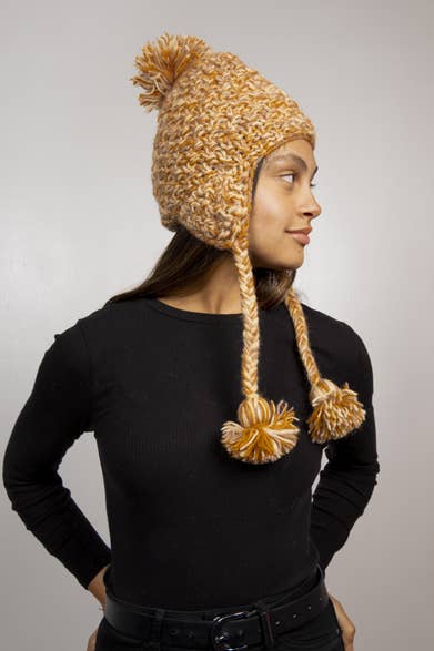 Light Brown Wool Knit Cap with Ear Flaps