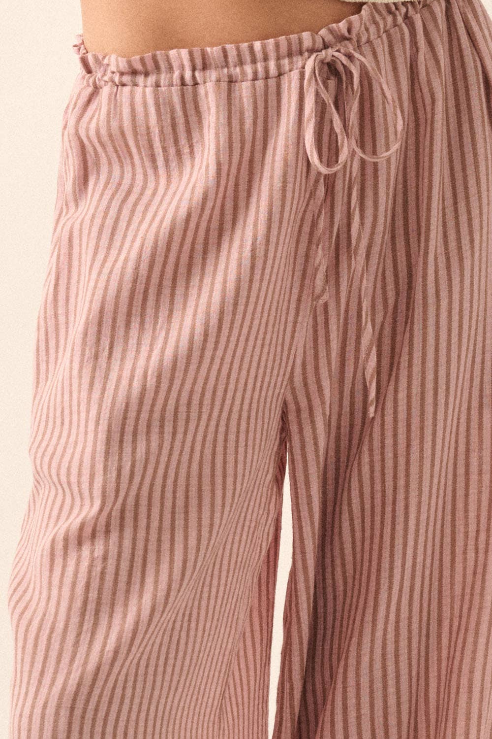 Stripe-Print Woven Wide-Leg Drawstring Pants