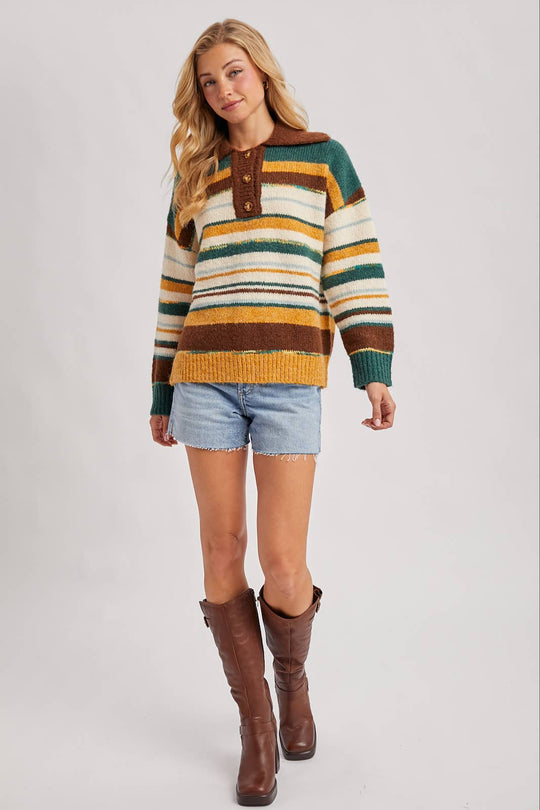 Multi-Colored Striped Polo Sweater