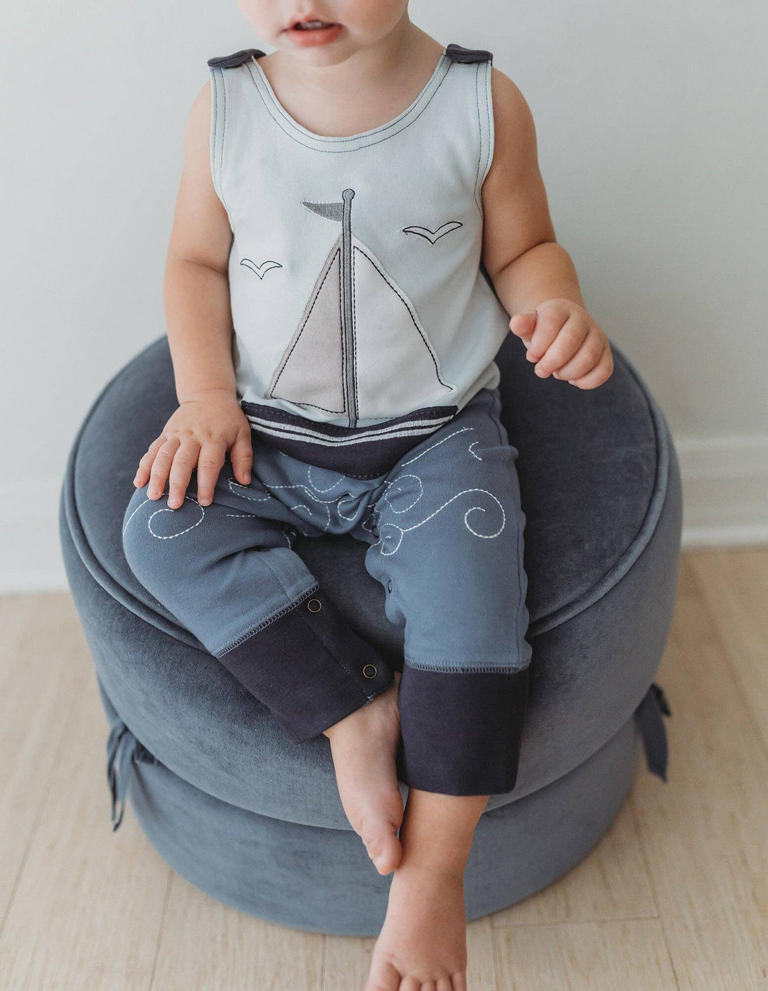 Sailboat Organic Applique Harem Romper