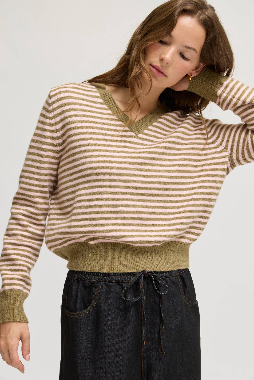 Striped V-Neck Sweater Top