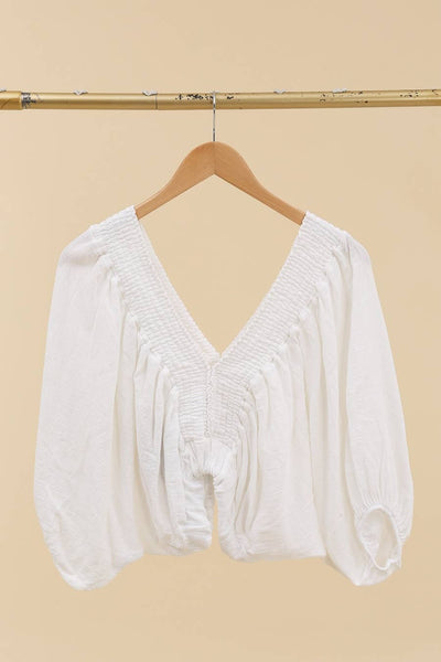 Linen V-Neck Half Sleeve Crop Top