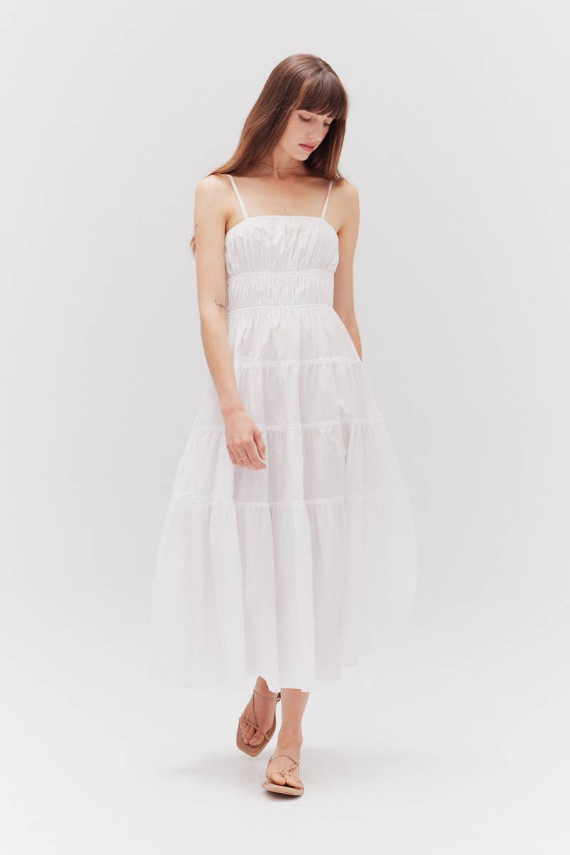 White Tiered Midi Dress