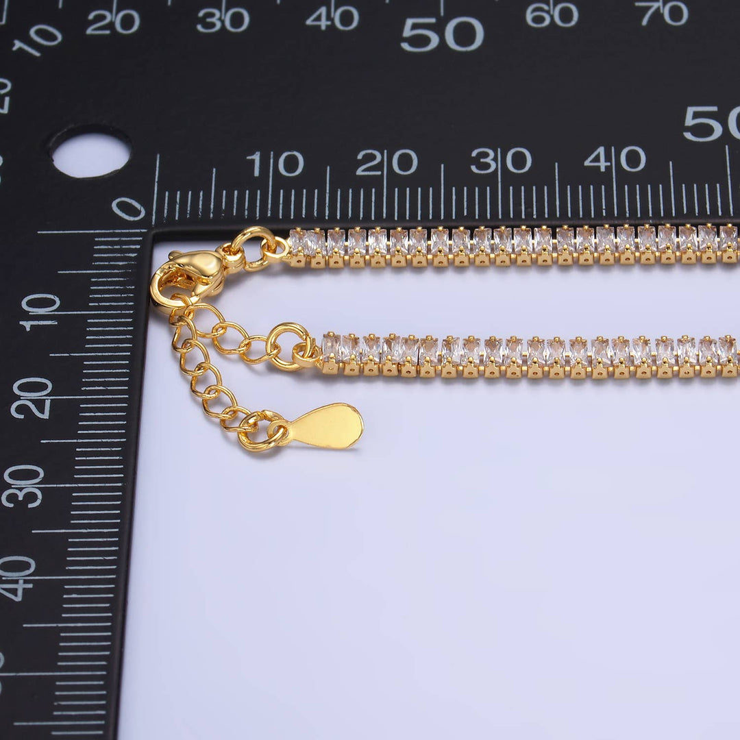 24K Gold Filled Cubic Zirconia Baguette Cut Tennis Bracelet