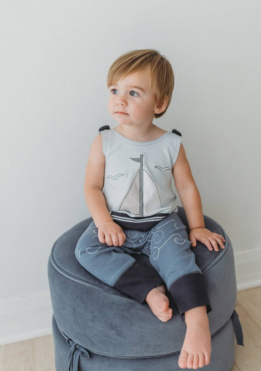Sailboat Organic Applique Harem Romper