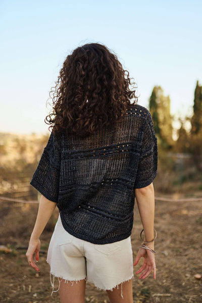 Short Sleeve See Through Knit Cover Up