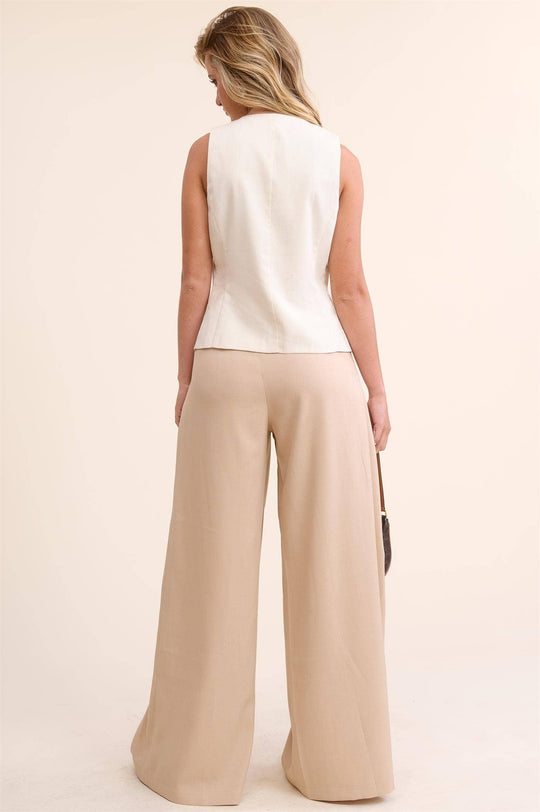 Low Waist  Wide Leg Pleated Trouser Pants