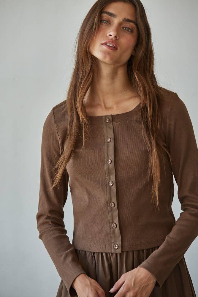 Cotton Spandex Ribbed Long Sleeve Cardigan