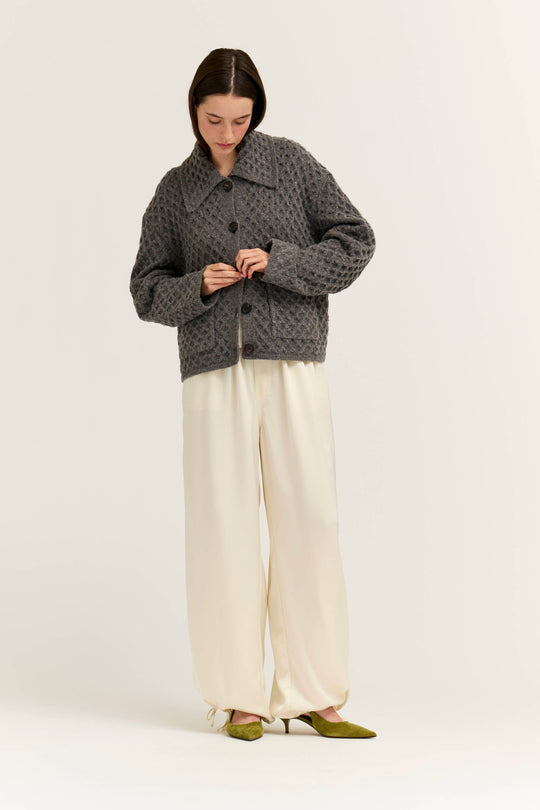 Textured Knit Sailor Collar Cardigan