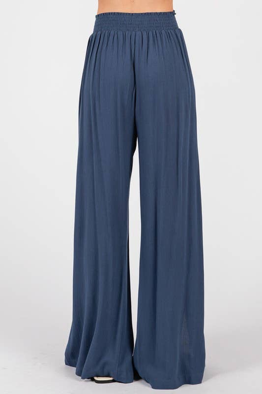 Solid Front Slit Wide Leg Pants