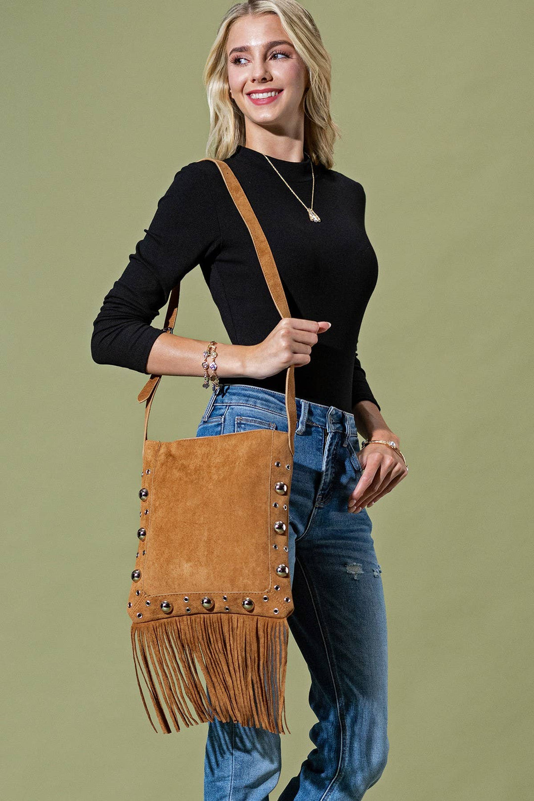Studded Fringe Crossbody Bag