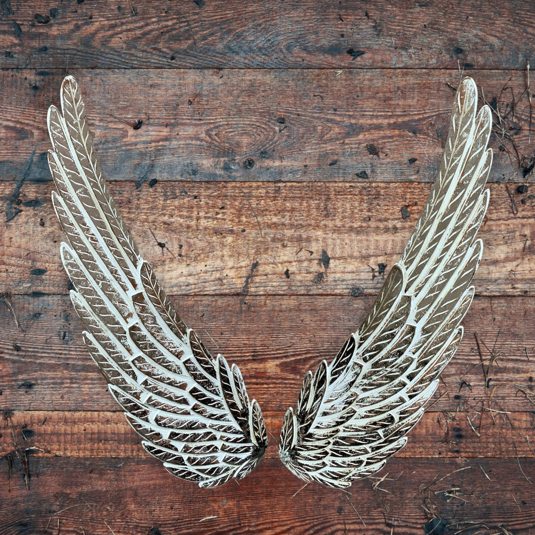 Pair of Hand-Carved Wood Wall Angel Wings