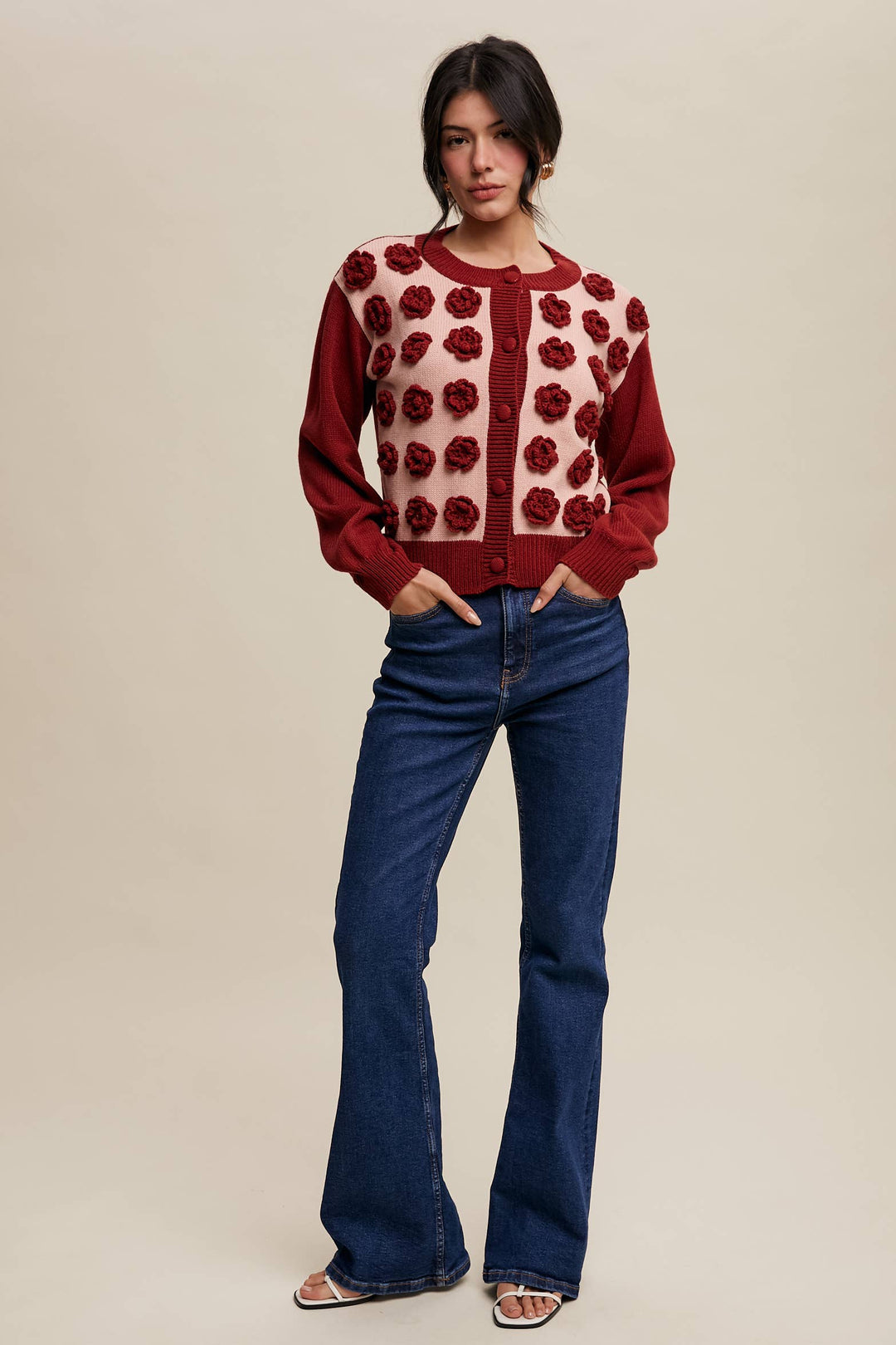 Rose Applique Knit Cardigan