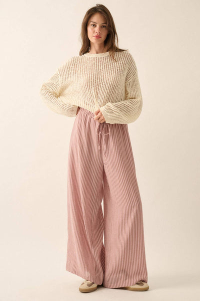 Stripe-Print Woven Wide-Leg Drawstring Pants