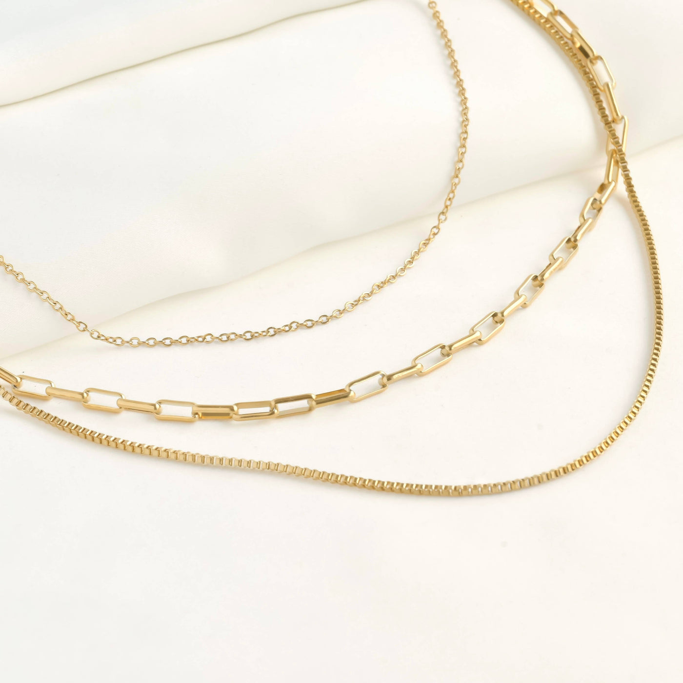 Waterproof Layered Necklace - Triple Strand Chain Necklace