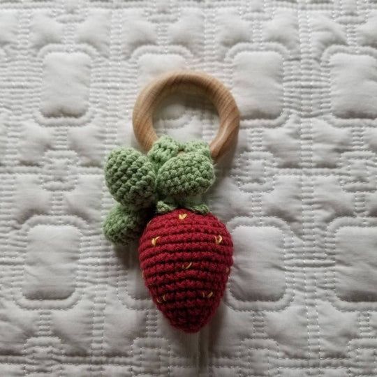 Strawberry Hand Crochet Cotton Rattle