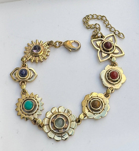 7 Chakra Brass Bracelet with Stones