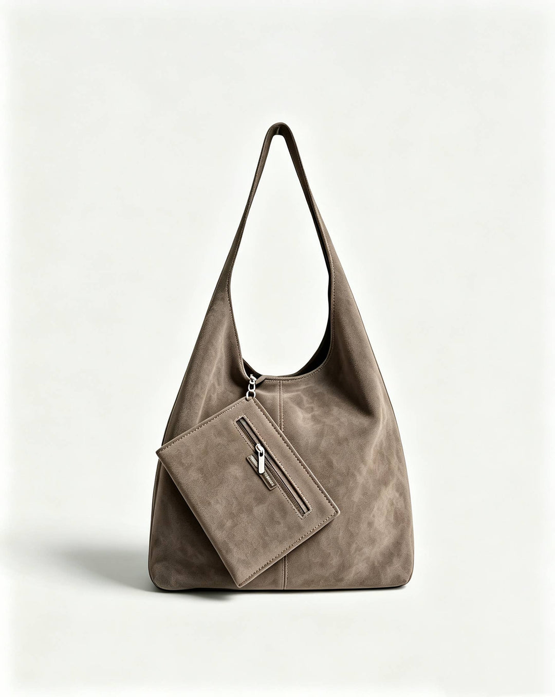 Genuine Suede Hobo Bag with Pouch Made in Italy