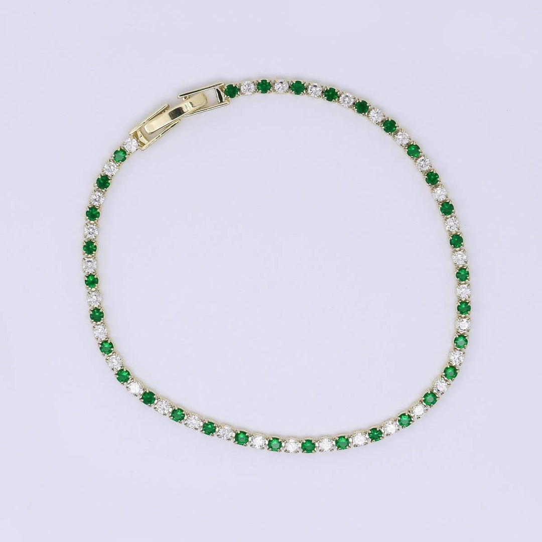 24K Gold Filled 2.2mm Blue & Clear CZ Tennis Bracelet