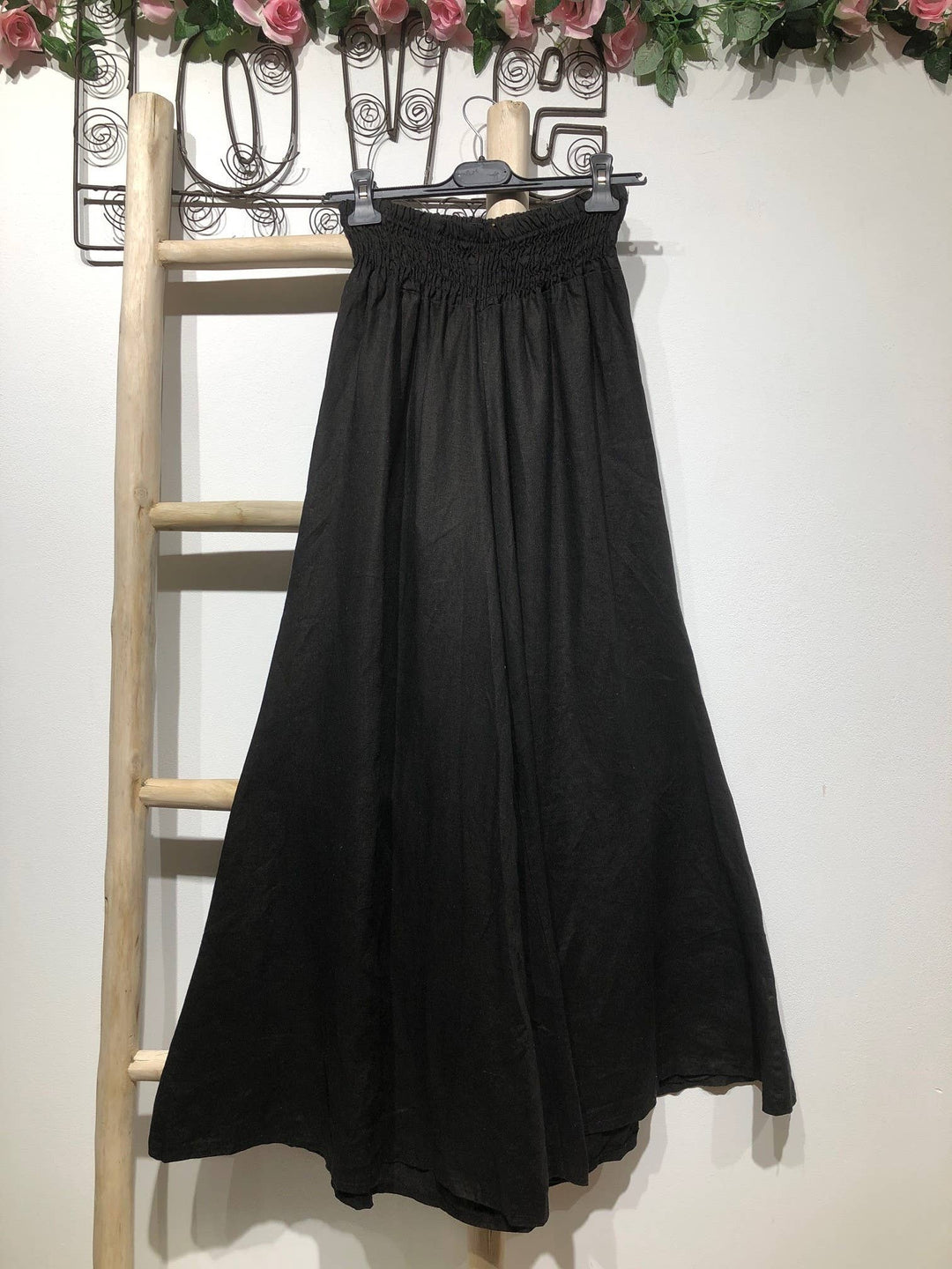 Flared Linen Pants w/ Wide Waistband