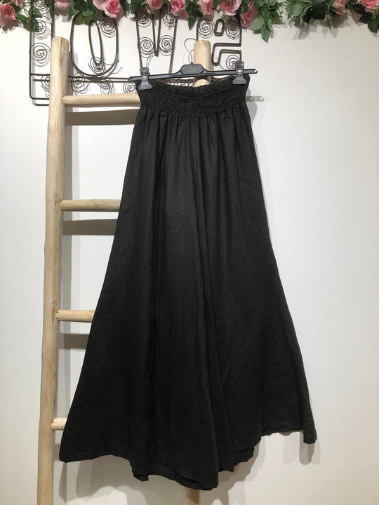 Flared Linen Pants w/ Wide Waistband