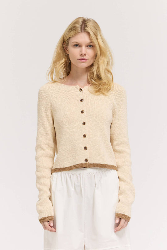 Knit Cardigan With Brown Trim