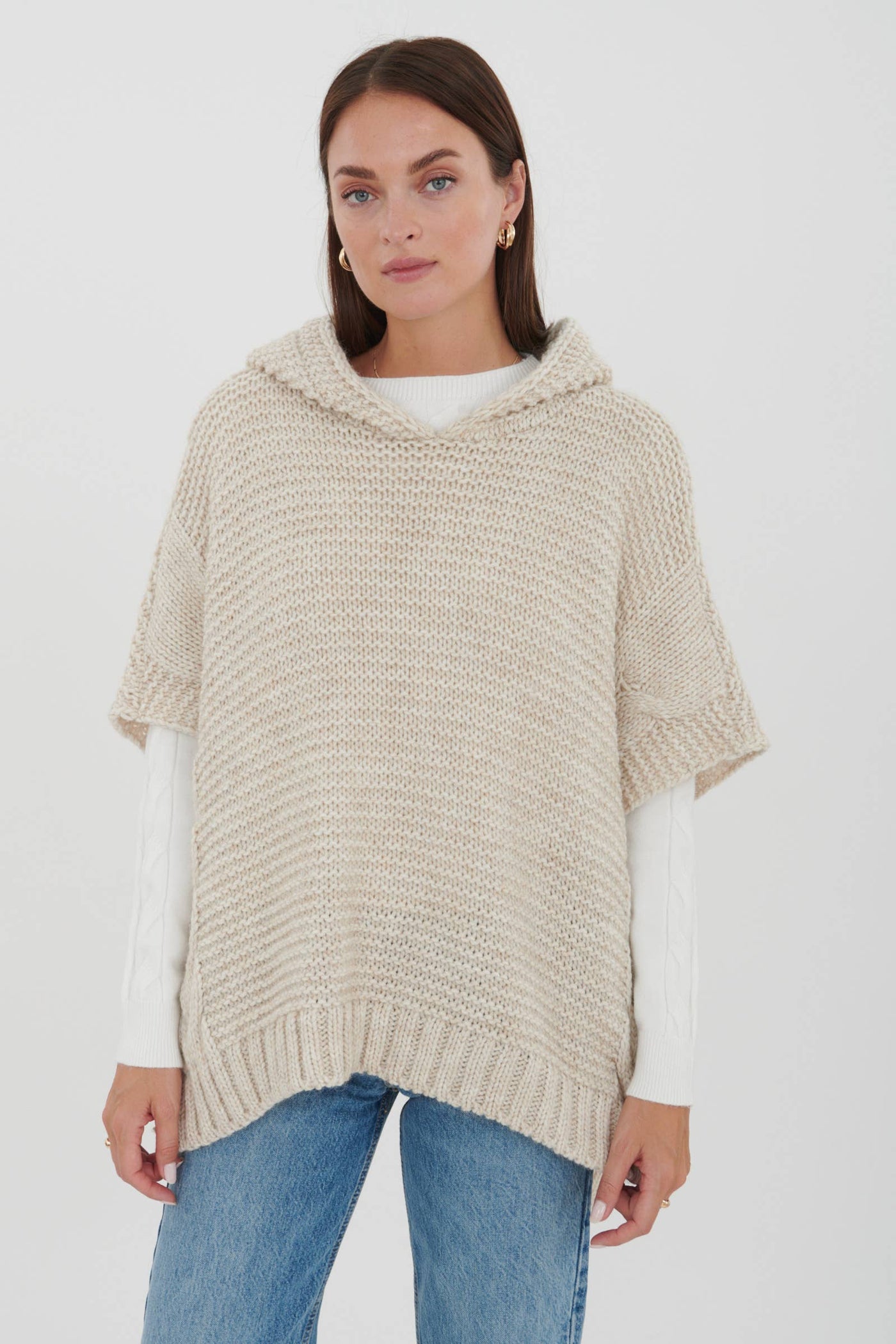 Alpaca Blend Hooded Knit Poncho