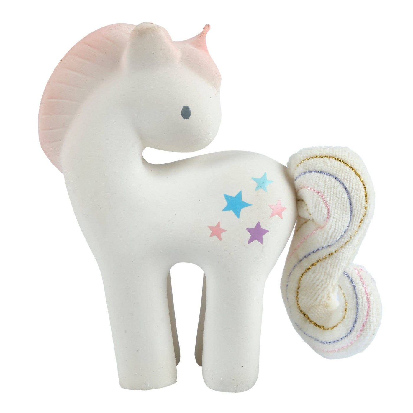 Tikiri Toys LLC Cotton Candy Unicorn Natural Rubber Rattle w/Crinkle Tail - Simple Good