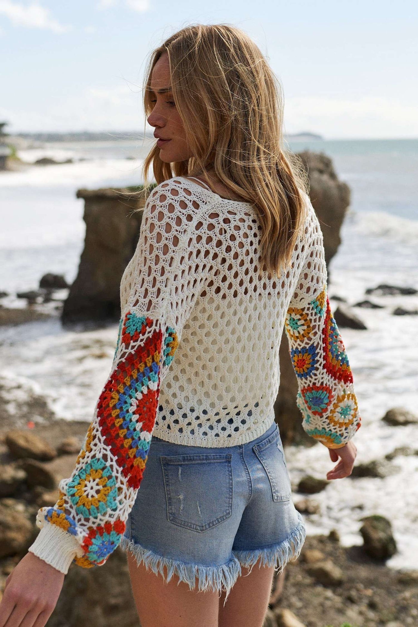 Front Tie Crochet Cropped Cardigan