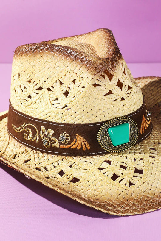 Vintage Western Hat With Embroidery Stone Band