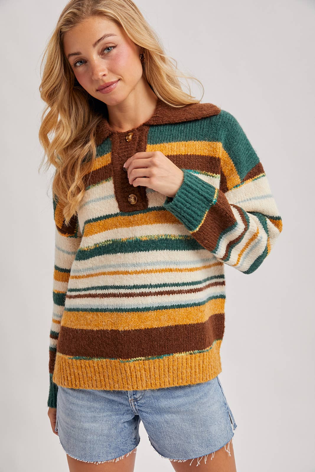 Multi-Colored Striped Polo Sweater