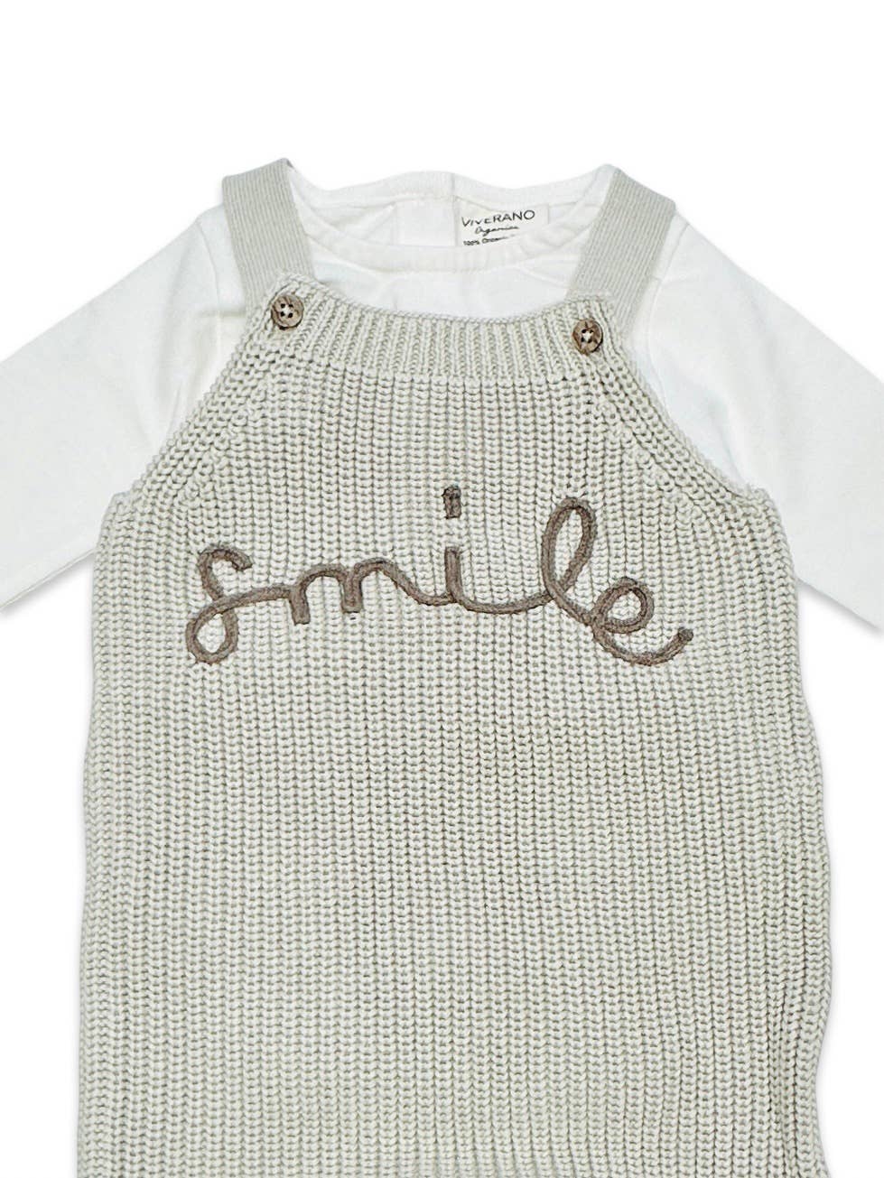 Smile Embroidered Chunky Sweater Knit Baby Overall