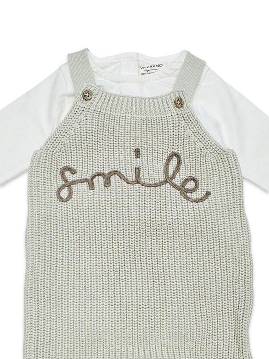 Smile Embroidered Chunky Sweater Knit Baby Overall