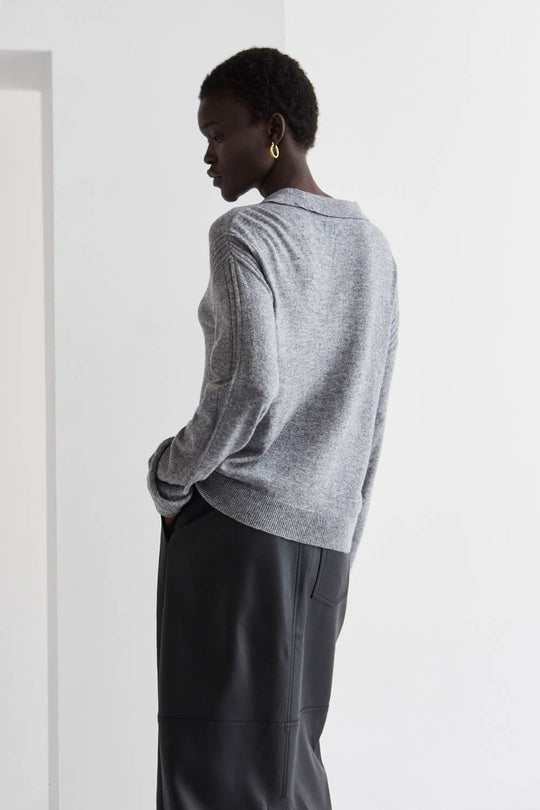 Crescent CT8877 - Maline Cashmere Softened Collared Sweater Top: M / H.GREY - Simple Good