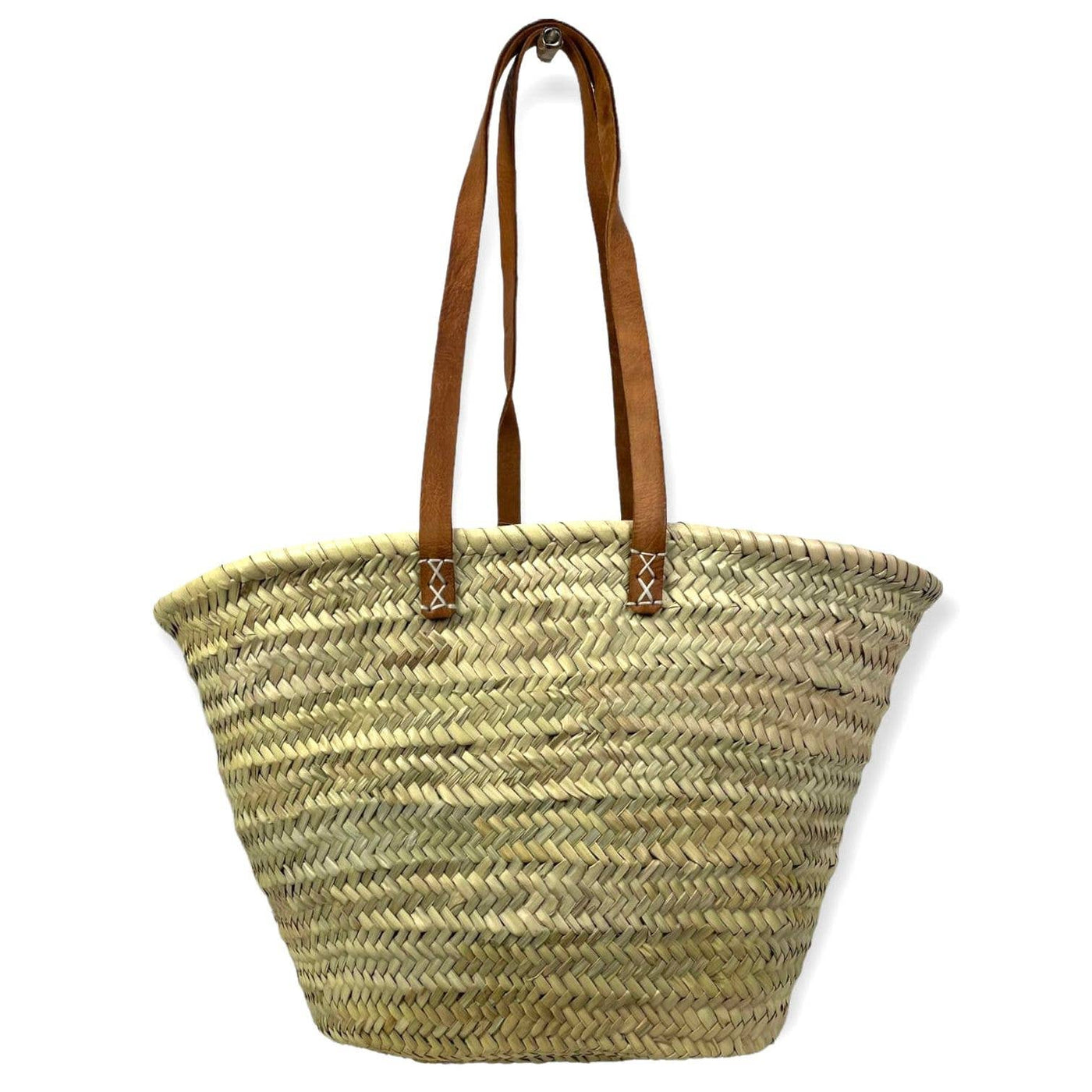 Large Straw Basket Bag with Leather Handles