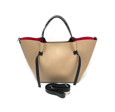 Red Lined Leather Shoulder Bag