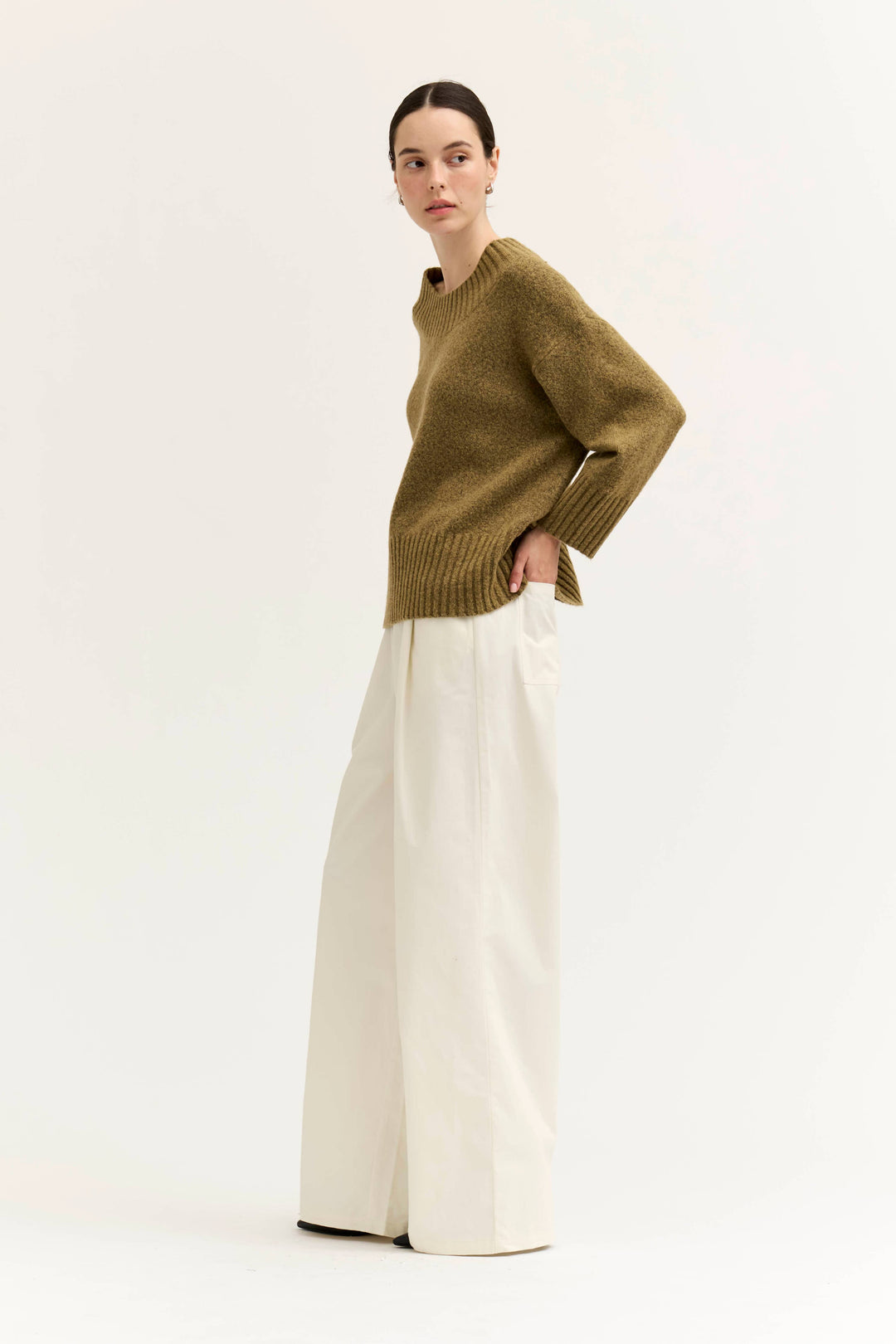 Wide Rib Knit Trim Sweater
