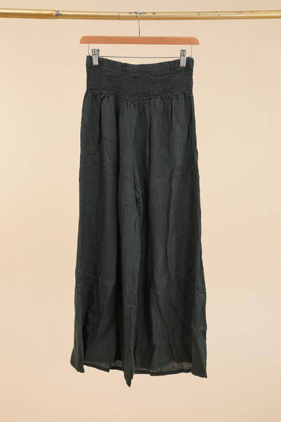 Linen Trousers With Elastic Cinched Waist