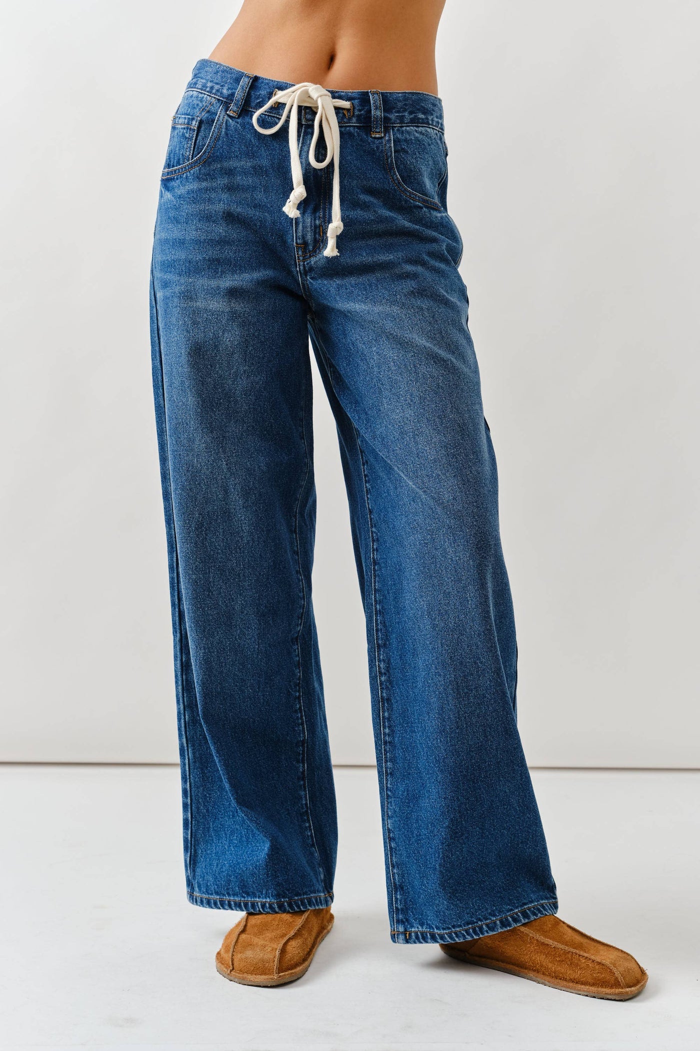 Drawstring Waist Straight-Leg Jeans