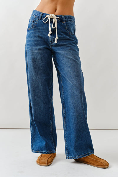 Drawstring Waist Straight-Leg Jeans