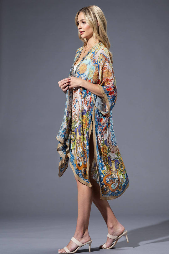 Gold Blue Mandala Viscose Kimono