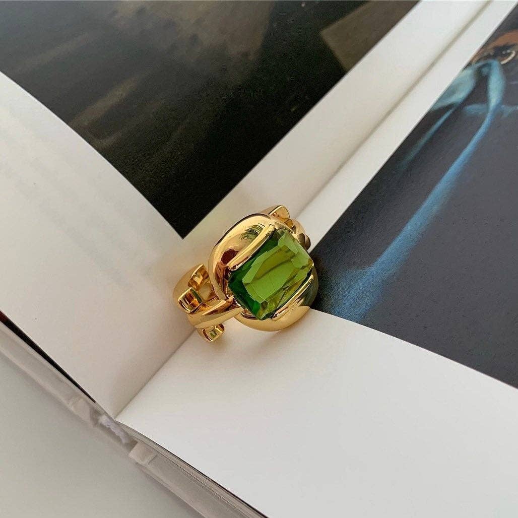 Furano Studio 18k green gemstone ring; gold chunky ring; vintage green - Simple Good