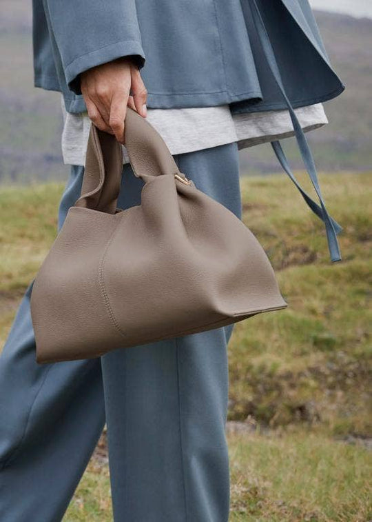 Italian Leather Handbag with Thick Short Handle