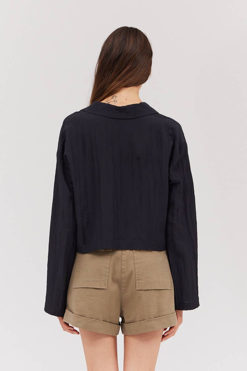 Long Sleeve Button Down Crop Top