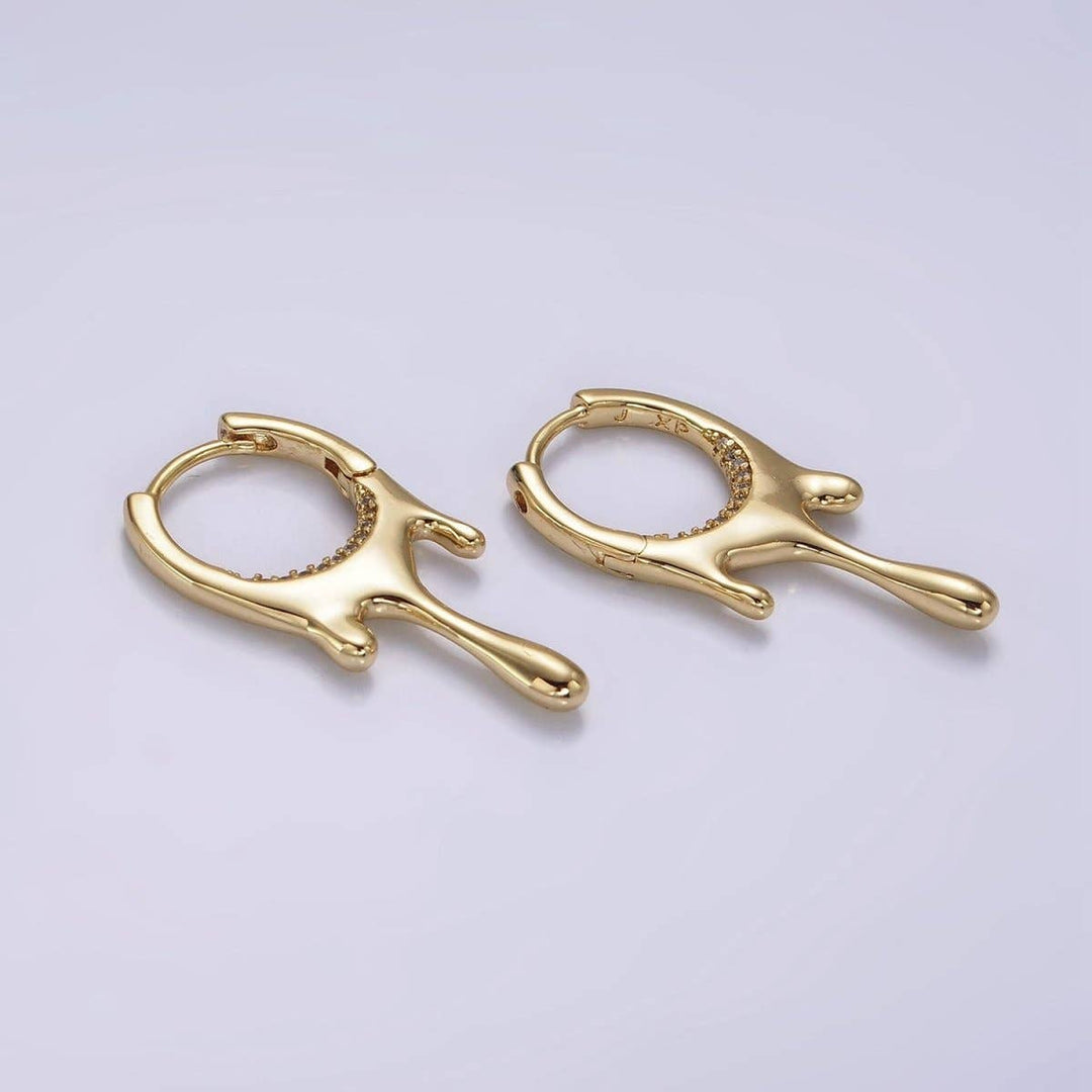 14K Gold Filled Molten Drip Micro Paved CZ Huggie Earrings
