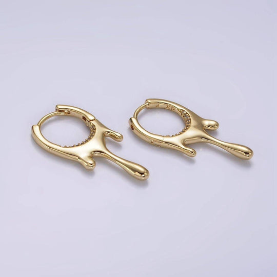 14K Gold Filled Molten Drip Micro Paved CZ Huggie Earrings